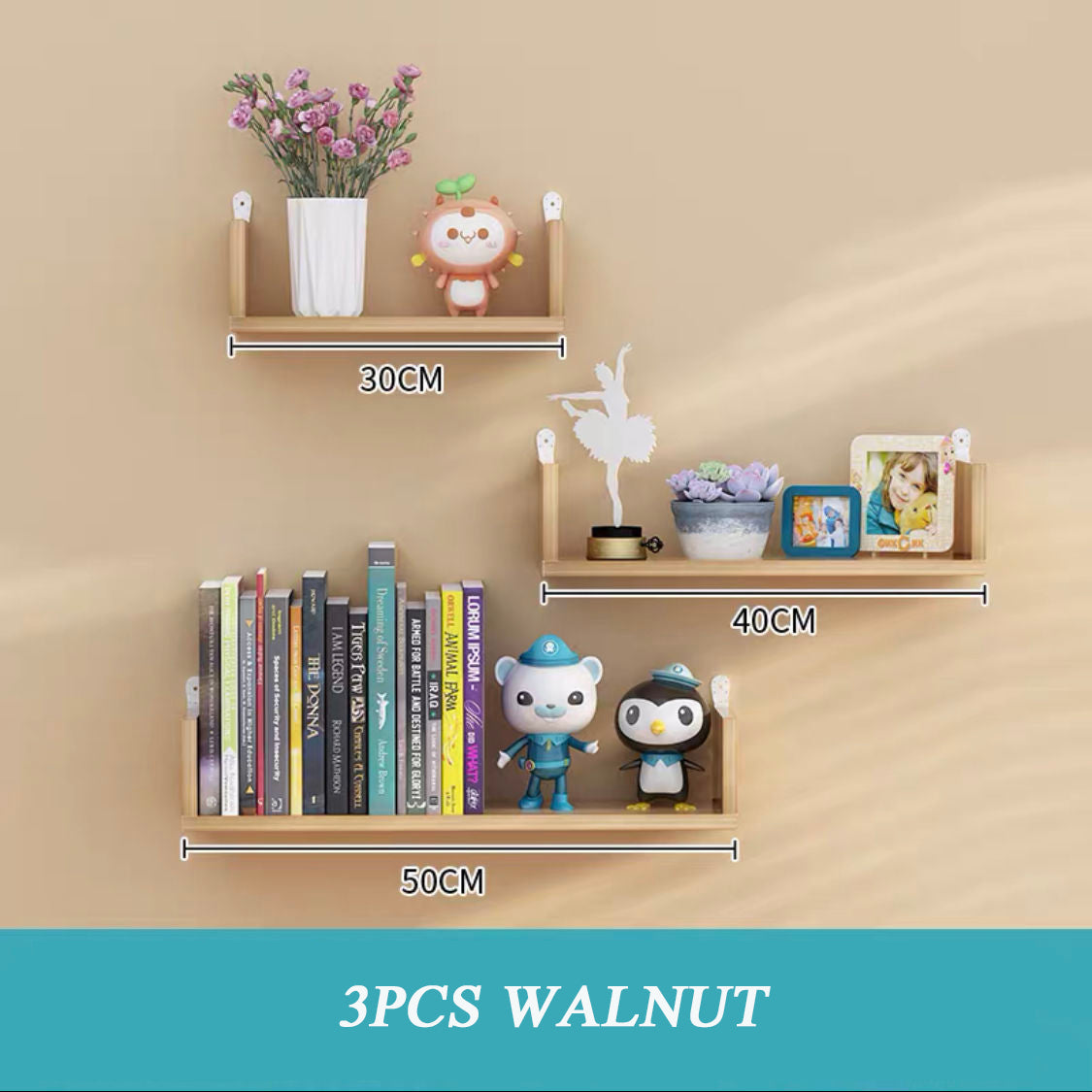Floating Wooden Wall Shelf — solid wood wall decor, view 4