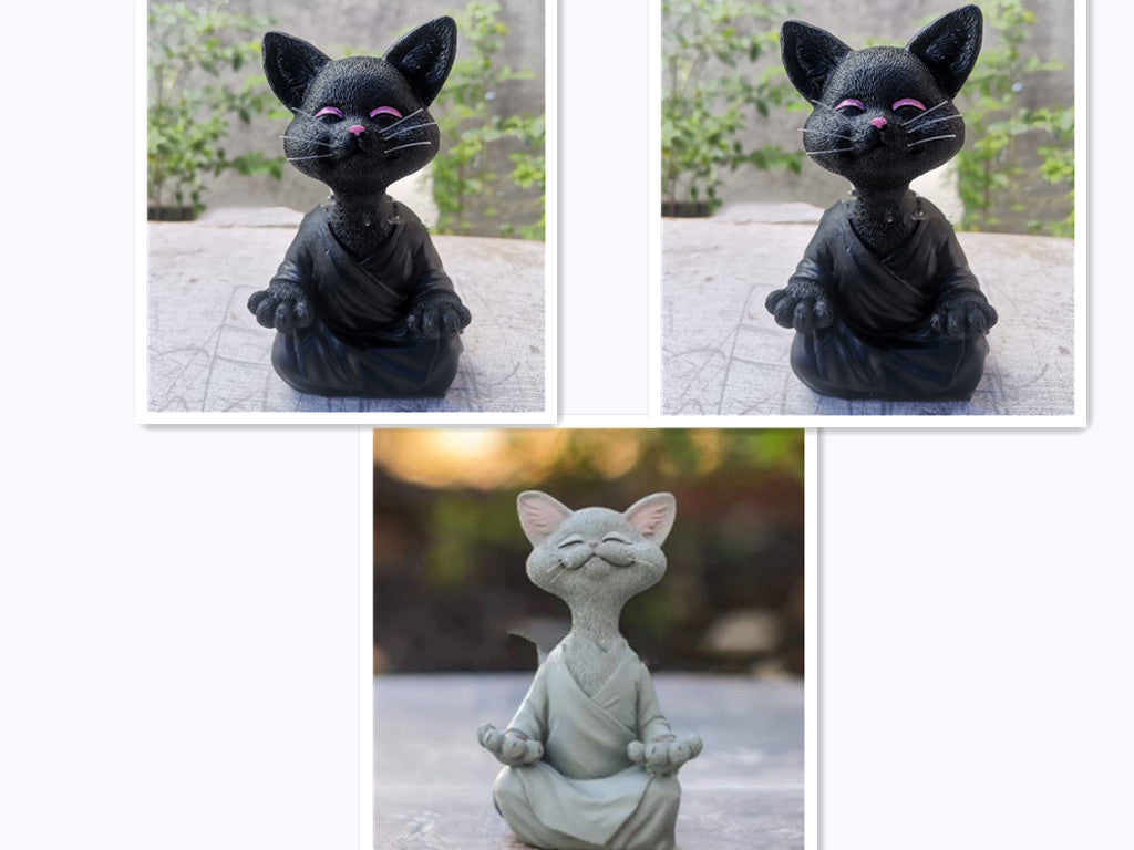 Meditating Cat Figurine — glazed ceramic sculpture decor, view 18