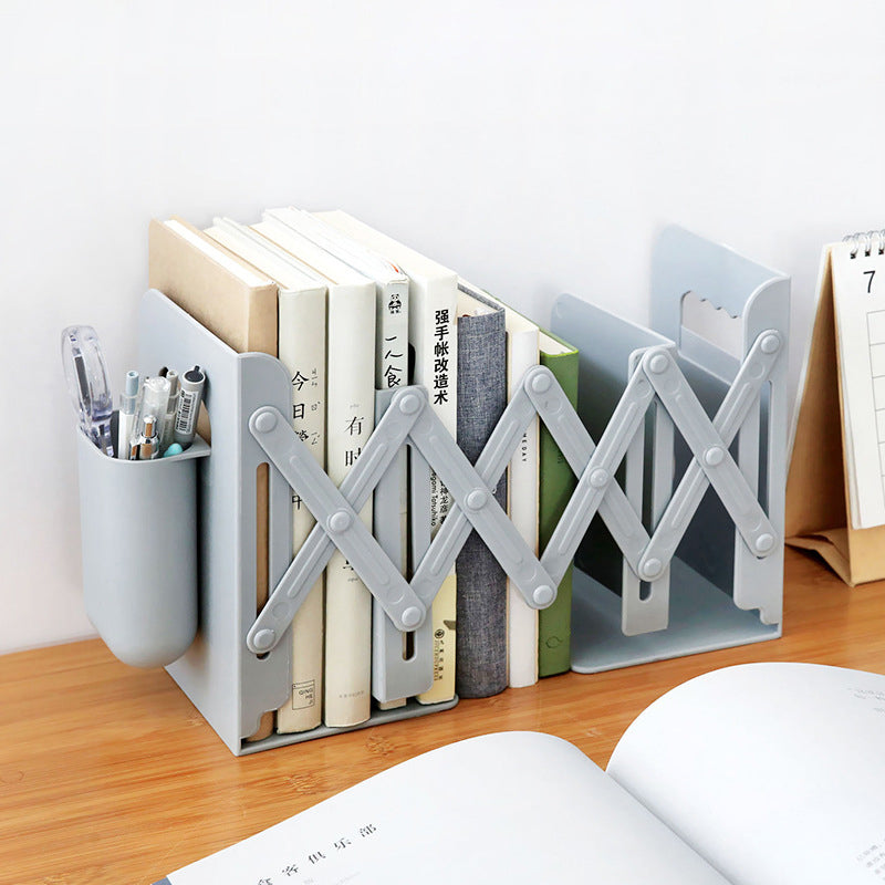 Retractable Oak-Tone Bookends — solid wood desk decor, view 1