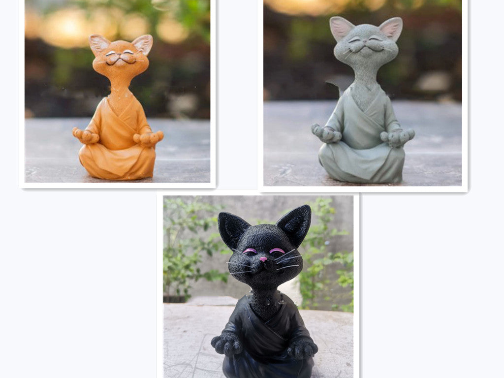 Meditating Cat Figurine — glazed ceramic sculpture decor, view 12