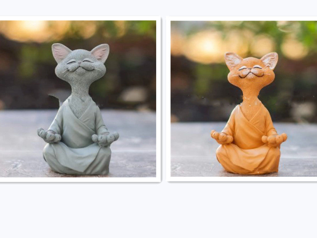 Meditating Cat Figurine — glazed ceramic sculpture decor, view 6