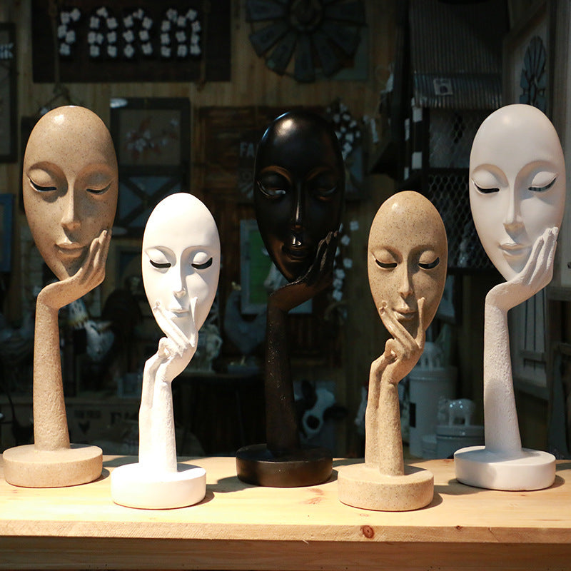 Stone-Look Face Figures — cast resin sculpture decor, view 2