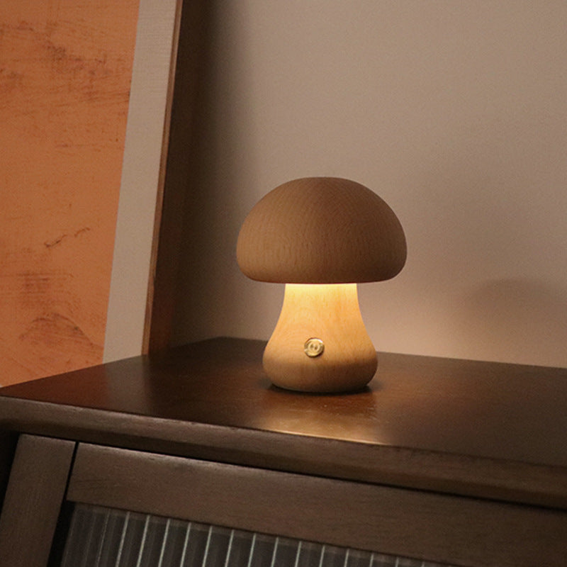 Wooden Mushroom Touch Lamp — solid wood lighting decor, view 8