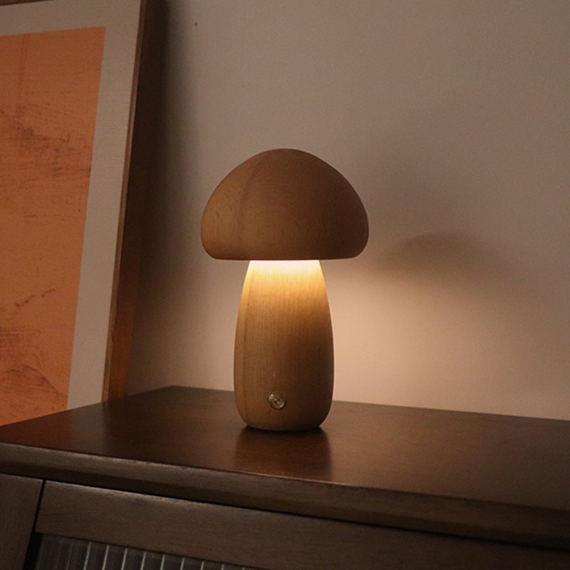 Wooden Mushroom Touch Lamp — solid wood lighting decor, view 6