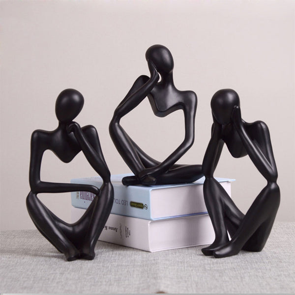 Black Thinker Trio — cast resin sculpture decor, view 1