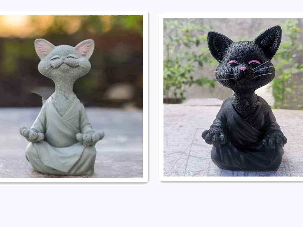 Meditating Cat Figurine — glazed ceramic sculpture decor, view 7