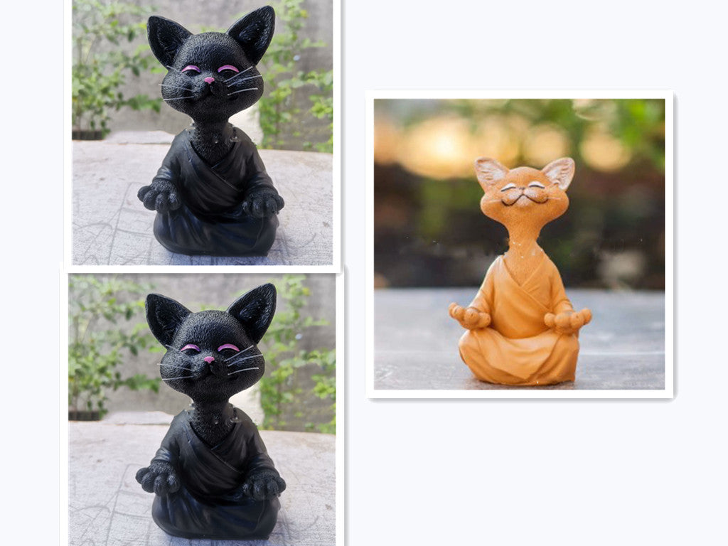 Meditating Cat Figurine — glazed ceramic sculpture decor, view 10