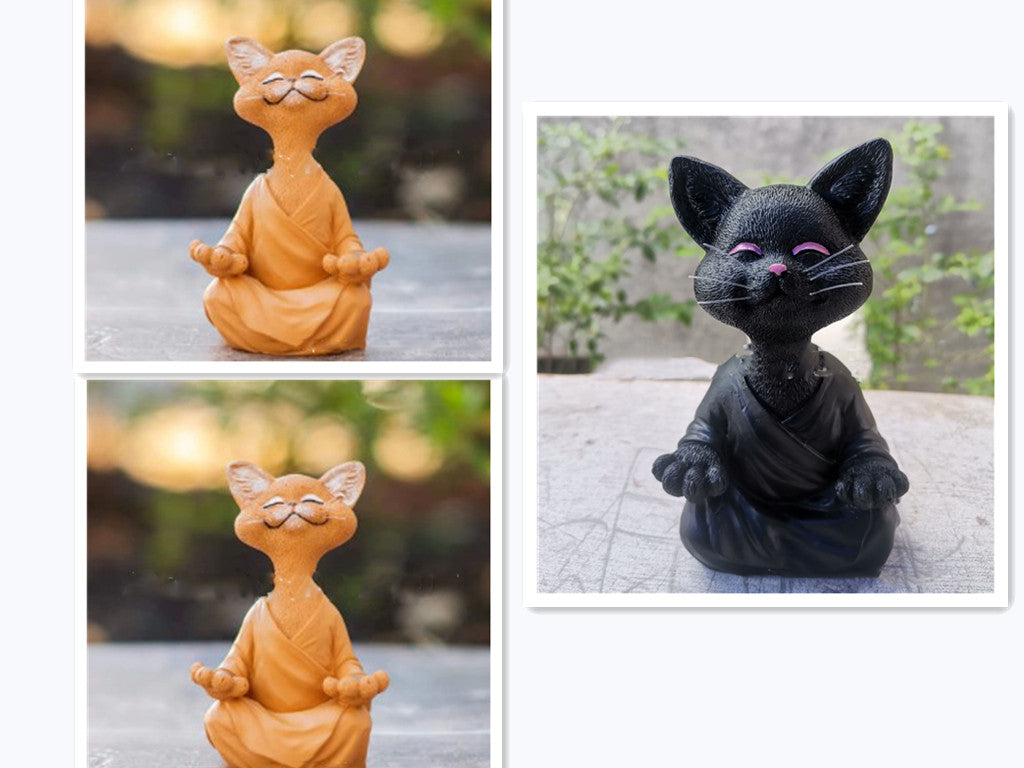 Meditating Cat Figurine — glazed ceramic sculpture decor, view 11