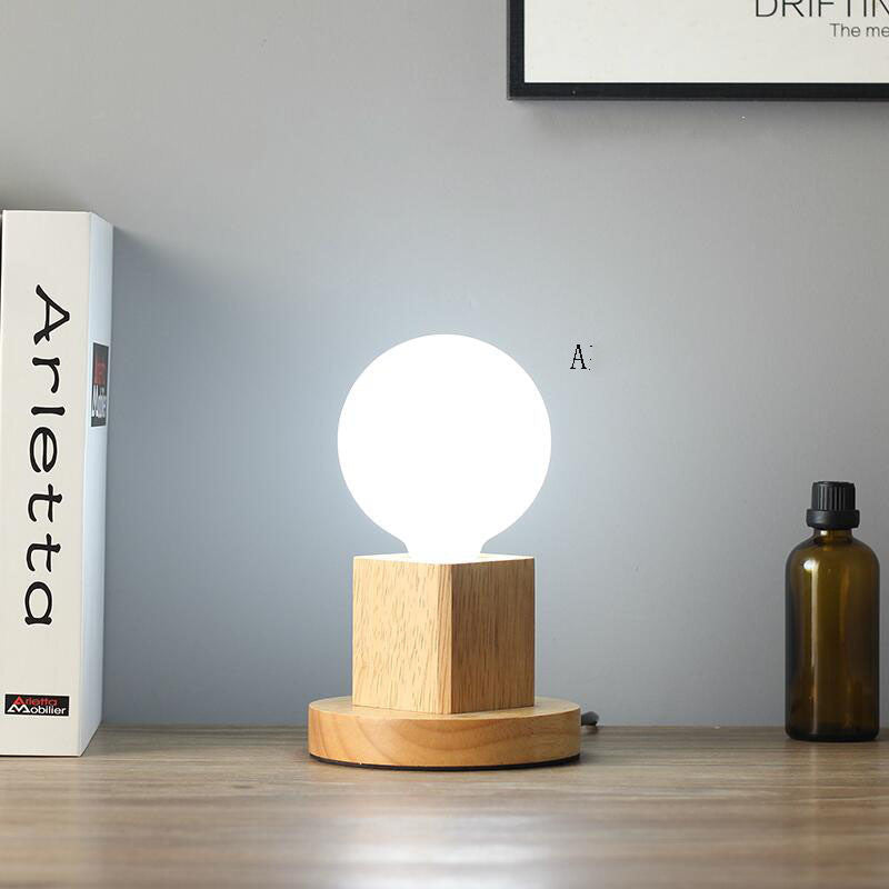 Bulb and Oak Bedside Lamp — lighting decor, view 2