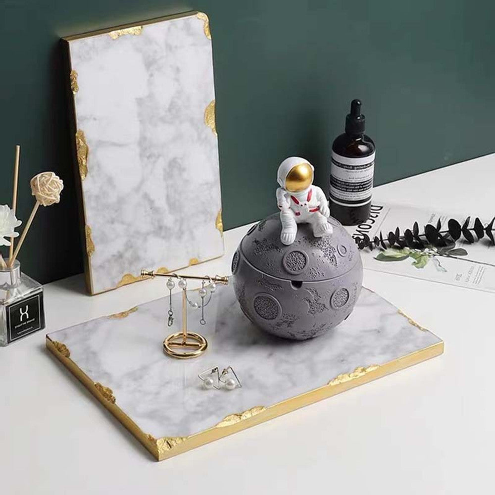 Gilt-Rim Marble Vanity Tray — marble trays decor, view 1