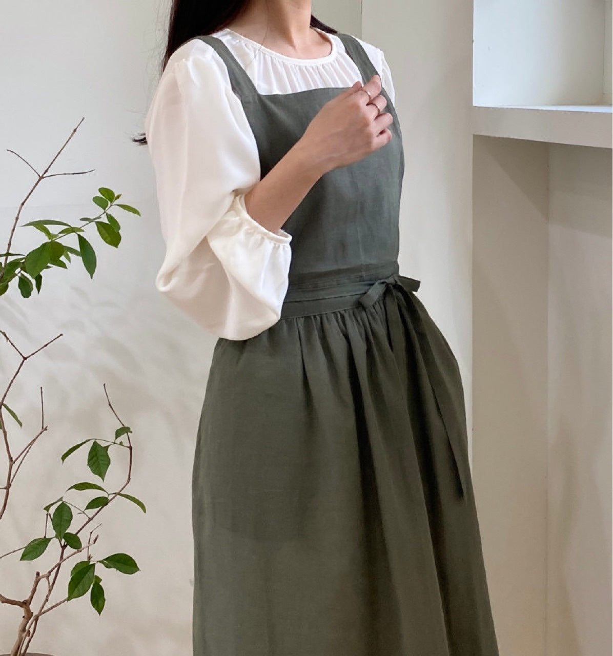Cross-Back Linen Apron — kitchen decor, view 1