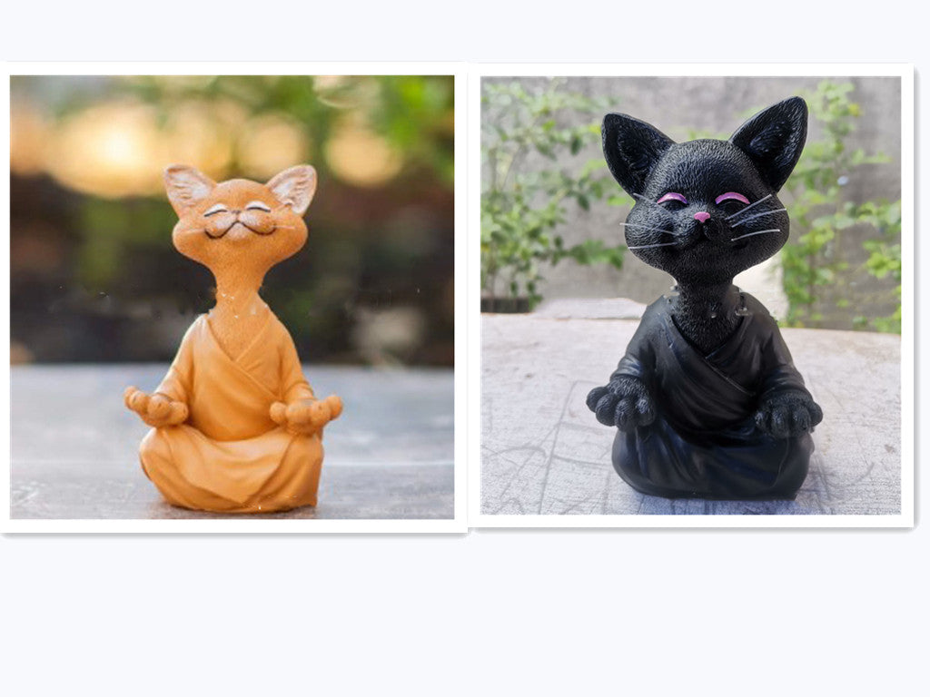 Meditating Cat Figurine — glazed ceramic sculpture decor, view 14