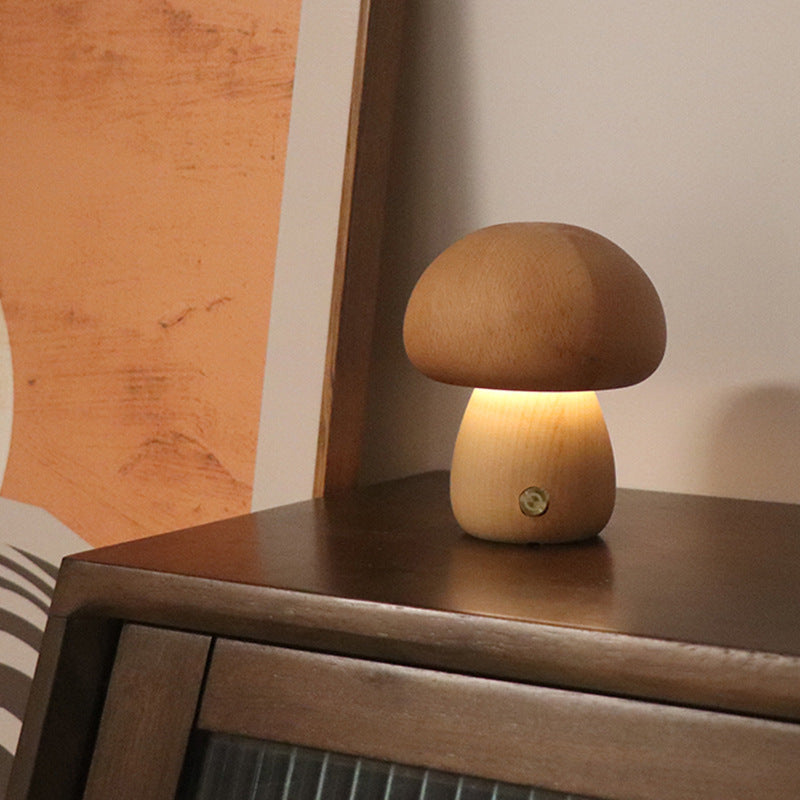 Wooden Mushroom Touch Lamp — solid wood lighting decor, view 2