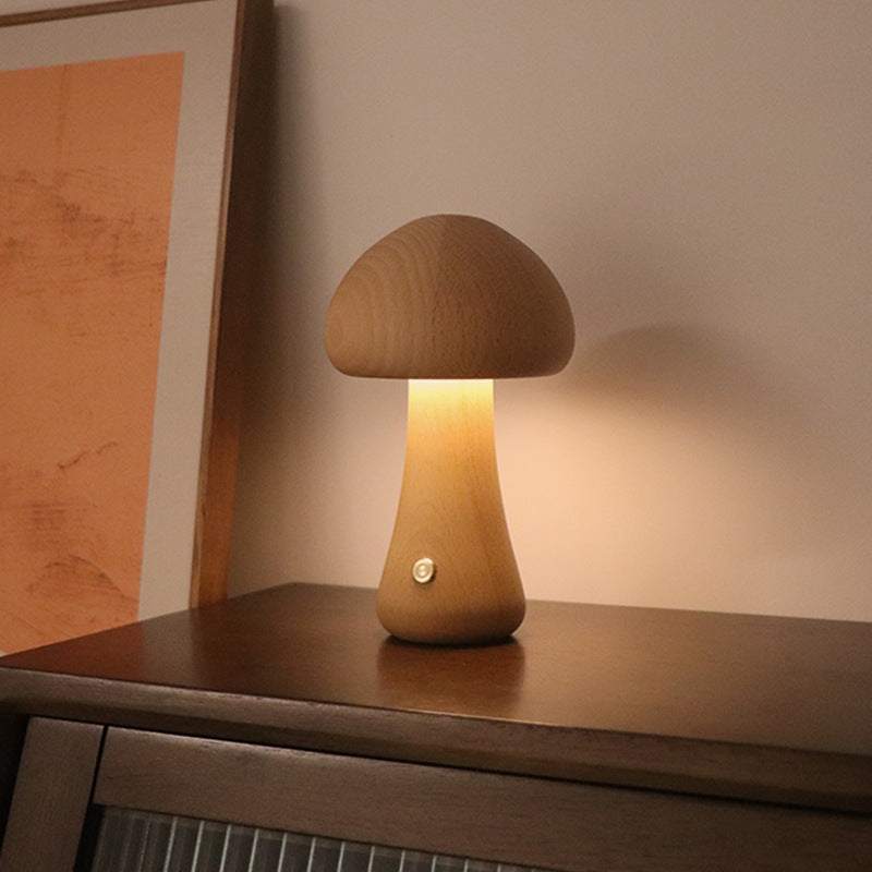 Wooden Mushroom Touch Lamp — solid wood lighting decor, view 4